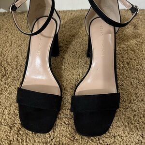 Kelly & Katie Black Suede Block Heel Sandals with Ankle Strap